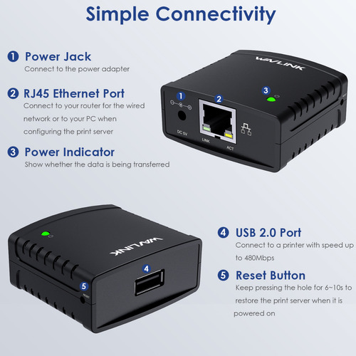 Servidor De Impressão Wavlink - Usb 2.0 Network Lpr