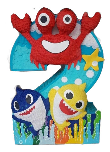 Piñata De Número Con Temática De  Baby Shark 