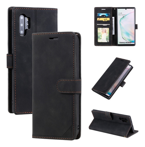 Capa Pu Anti-roubo Preta Para Samsung Galaxy Note10+