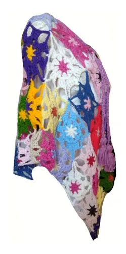 Colorido Poncho Calado Tejido Mano Crochet Talle Xxxl Mujer