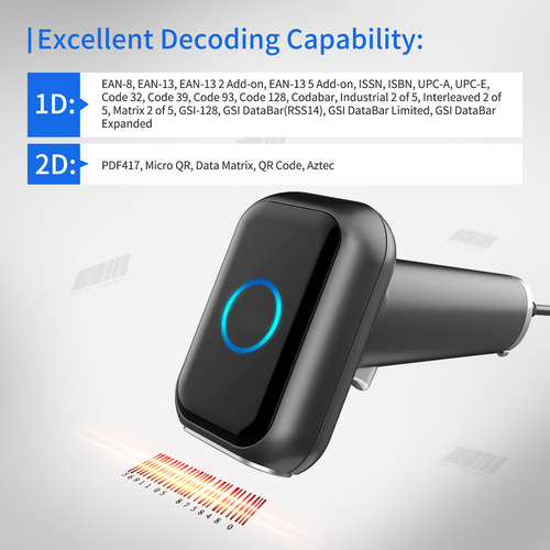 Escáner De Código De Barras Inalámbrico Bt Y Usb 1d/2d/qr De