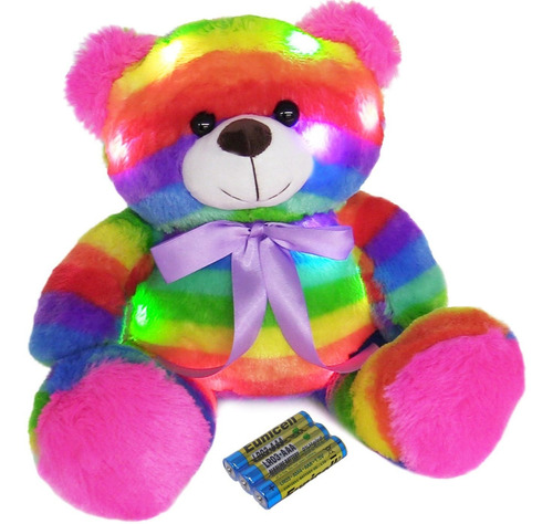 Osito De Peluche Arcoíris 16'' Con Luces Led Ideal Para