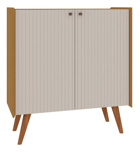 Buffet 2 Portas Frisadas 80cm Com Pés De Madeira 100% Mdf Cor Cinamomo Com White Laca Frisado