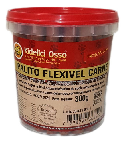 Palito Flexivel - Kidelici Osso - Sabor Carne- 300g (pote)