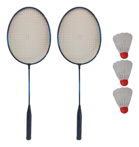 Kit Badminton 2 Raquetes + 3 Petecas + Bolsa Completo Azul