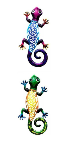 2 Piezas Bellamente Patinado Gecko Adorno De Arte De Pared