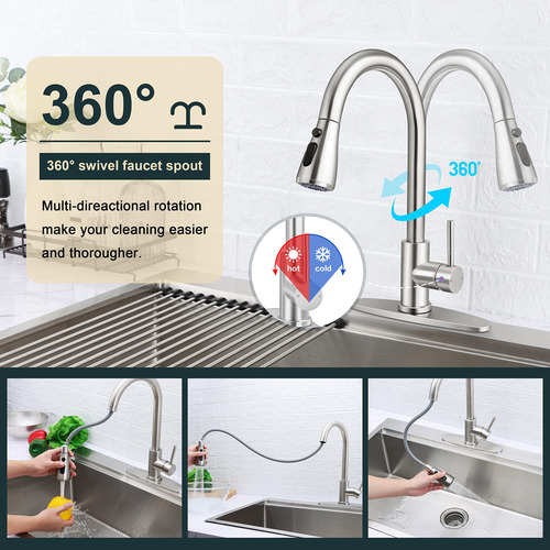 Grifo De Cocina Herogo De Acero Inoxidable Con Rociador Desp