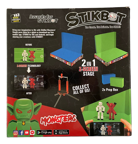 Stikbot Monsters Gris Y Verde Zing Studio Set Pantalla Verde (Usado)