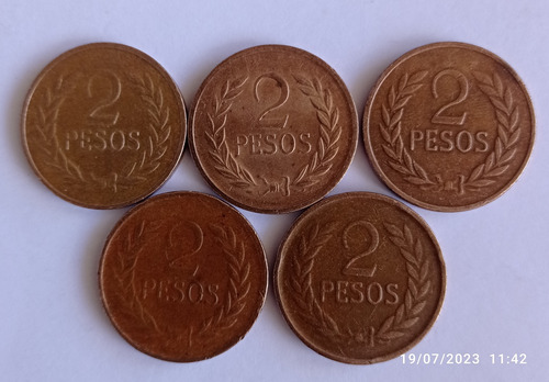 5 Monedas De 2 Pesos Colombia 1977-1979-1980-1980-1987