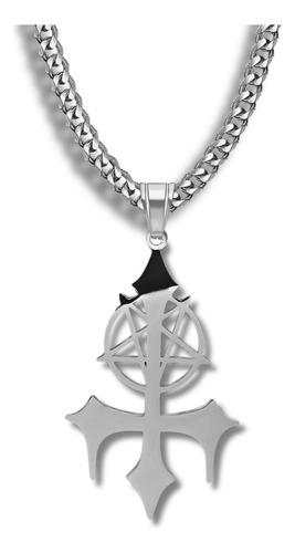 Collar Hombre Mujer Dije Pentagrama Sigil Acero Color Plata