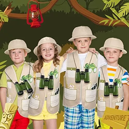 12 sombreros y chaleco de safari para niños, disfraz de safari incluye 6  sombreros de fiesta de safari y 6 chalecos de fiesta de safari, suministros