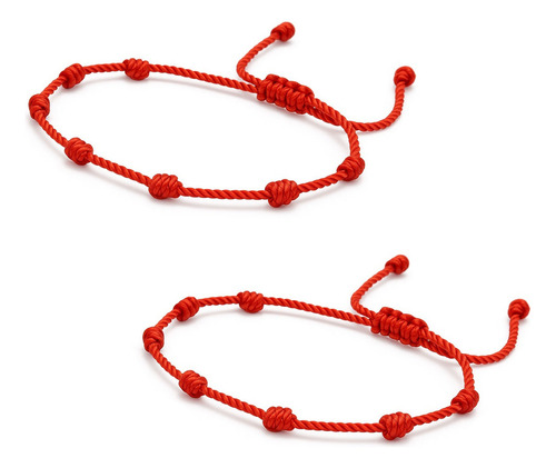 2 Pulseiras 7 Nós Cabala Kabbalah Contra Inveja E Mal Olhado Cor Vermelho