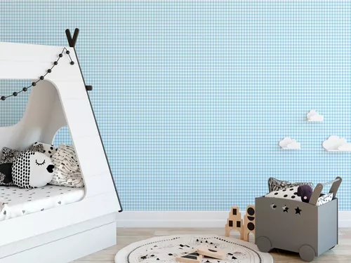 Papel de Parede Adesivo Vinil Xadrez Azul Bege Textura Losango Quarto Bebe  - Deliquadros