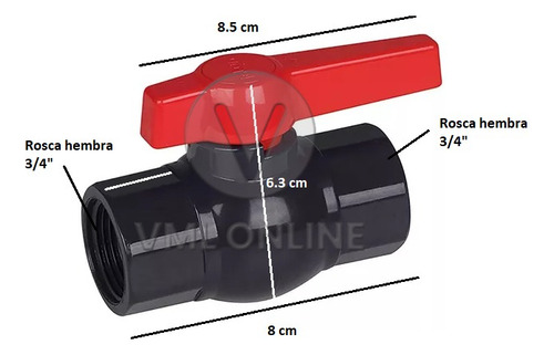 Valvula Esferica Agua Riego Plastica De Pvc 3/4 '' Vml
