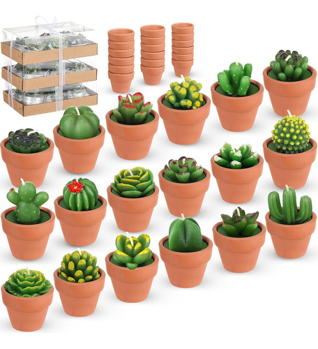 18 Piezas Velas De Té De Cactus Suculentas Hechas Mano...