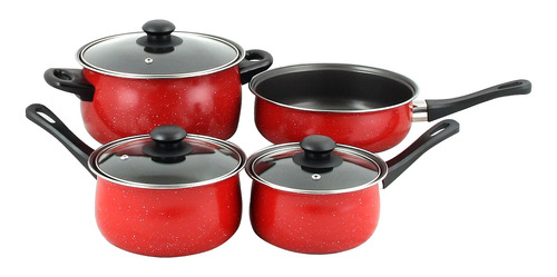 Batería De 7 Piezas De Olla Gibson Home, Color Rojo Con