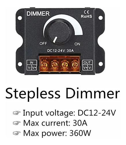 Tira De Luz Led Dimmer Dimmer Dc 12v 24v 30a Pwm Contro...
