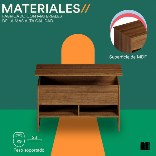 Mesa De Centro Con Repisa Plegable Mubson Para Sala Color Marrón