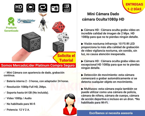 Imagen 4 de 10 de Mini Camara Espía Cámara Oculta Dado 1080phd Visión Nocturna