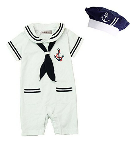 Rompers Marinero Bebé Con Gorro Y Corbata 3 Piezas