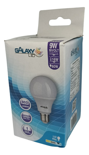 Lâmpada Led Bulbo A60 9w 6500k E27 Bivolt 1008r Galaxy Led