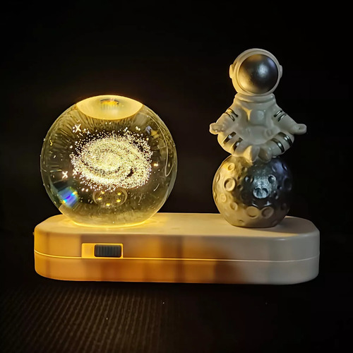 Lampara Astronauta Con Esfera 3d Y Luces De Colores Galaxia