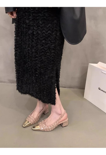 Zapatos De Tweed De Tacón Alto Para Mujer, Punta Puntiaguda,