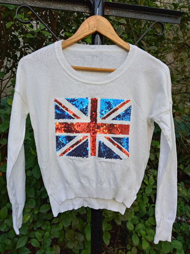 Sweater Blanco Viscosa, Bordado En Lentejuelas,pullover