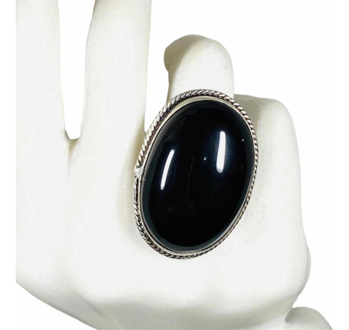 Anillo Plata India Onix Negro Cabujon 100% Natural N17