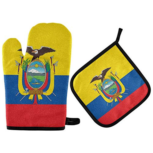 Conjunto De Agarraderas Y Guantes Con La Bandera De Ecuador