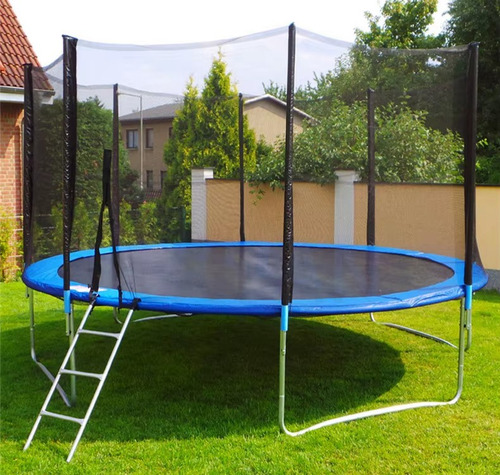 Brincolin Trampolín Infantil 12ft 3.60mts Con Escalera Homex Lona De Salto Negro Cobertor De Resortes Azul