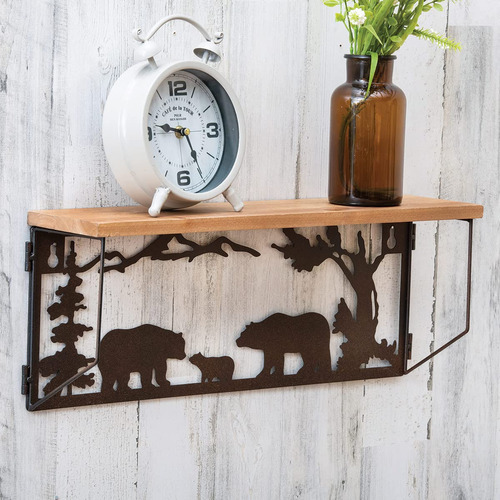 Forest Decor Estante Madera Arte Metal Bear Family