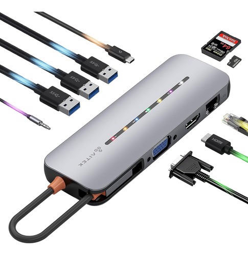 Adaptador Multipuerto Usb C Hub, 10 1 Luz Indicadora Do...