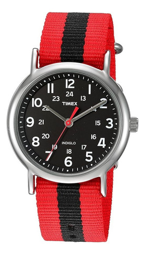 Reloj Pulsera Timex Tw C030800 9j Con Correa De Lona Color Multicolor - Fondo Negro