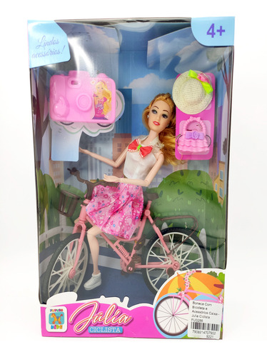 Boneca Com Bicicleta E Acessórios Caixa Julia Ciclista