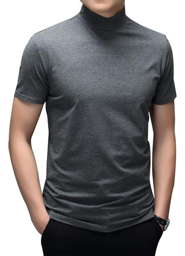 2024 Camiseta Básica De Manga Corta Para Hombre, Cuello Alto