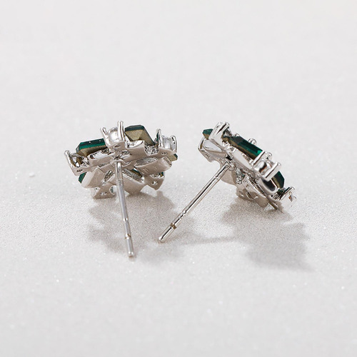 Aretes Flor Dama Swarovski Y Esmeraldas Oro Blanco 14k Lam