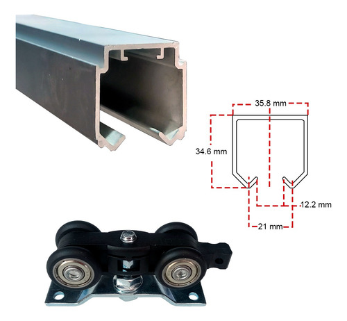 Kit Sistema Aereo Puerta Closet Corrediza + 2 Rieles Freno