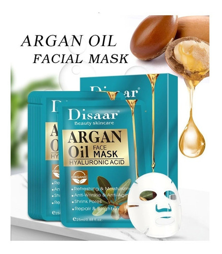 10 Mascarillas Facial De Tela Aceite De Argán + Hialurónico