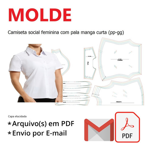 Kit 2 Moldes Camiseta Social Feminina Com Pala - Curta/longa