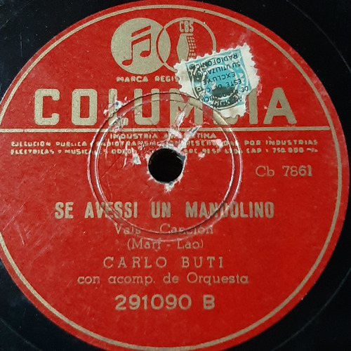 Pasta Carlo Buti Acomp Orquesta Columbia 291090 C232