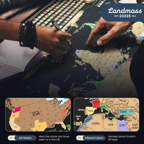 Landmass Póster Del Mapa Del Mundo Para Rascar De 17 X 24 De