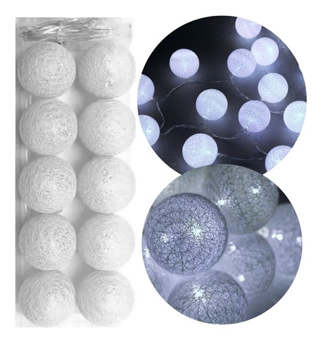 Guirnalda Bola Hilo Blanco Luz Led X10 A Pila - Art Home