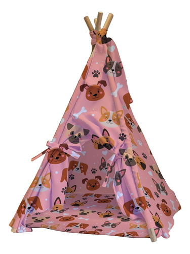 Tipi Para Perro Gato Casa Con Cama Colchoneta Mascota 80cm Color Rosa Perros