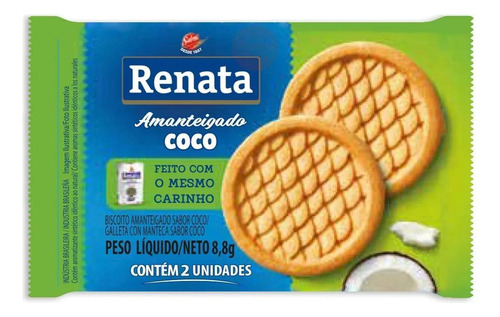 Biscoito Renata Amanteigado Cocô Sachê Pacote 70 Unidades