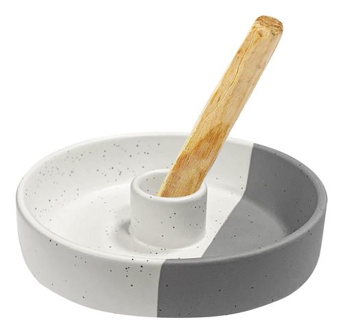 Soporte Palo Santo Cerámica Hecho A Mano Blanco/gris