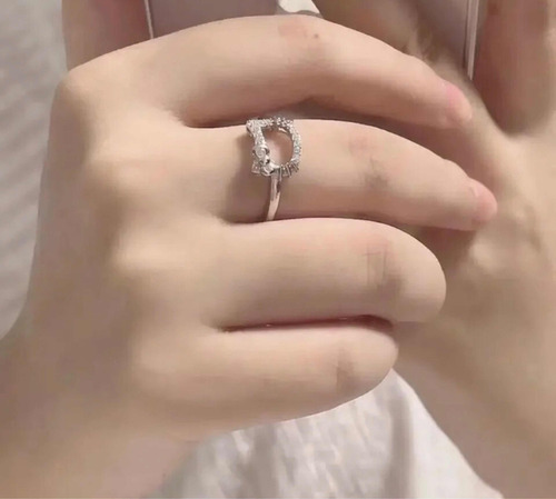 V Anillo Hello Kitty De Plata Ley Con Circonio Ajustable
