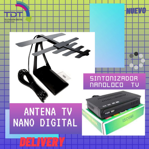 Imagen 1 de 6 de Kit Tdt Sintonizador Nanoloco Tv + Antena Digital Nano Tv