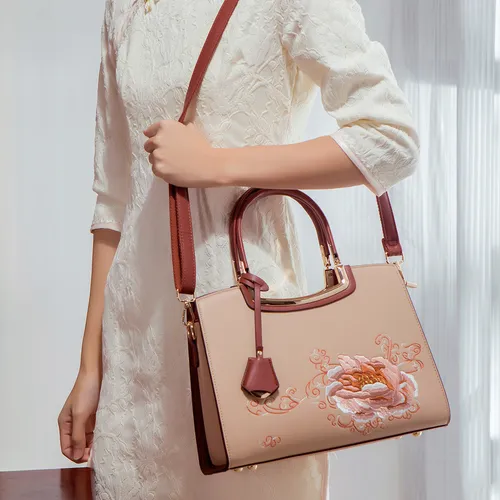 Bolso De Mano Bordado Peonía, Gran Capacidad Para Mujer