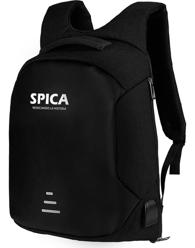 Mochila Antirrobo Impermeable Spica M-20 Usb Porta Notebook Color Negro Diseño de la tela Poliéster